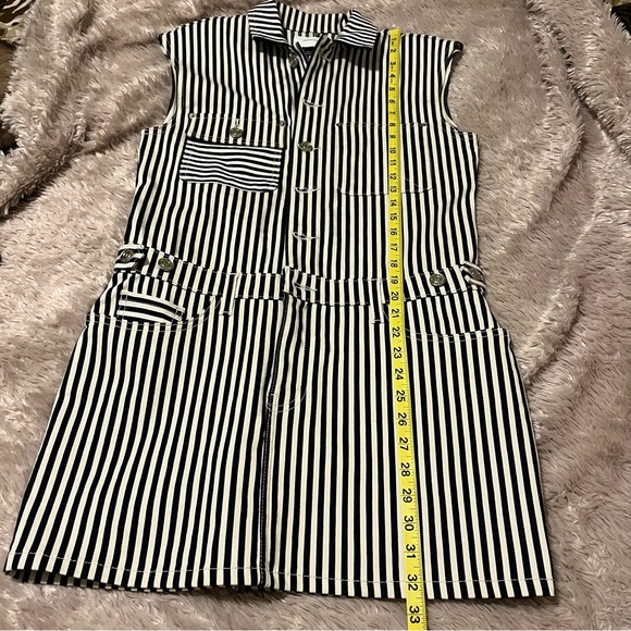 Current Elliot The Sleeveless Jumpsuit Dress White Navy Stripes Stretch Denim - Picture 13 of 16